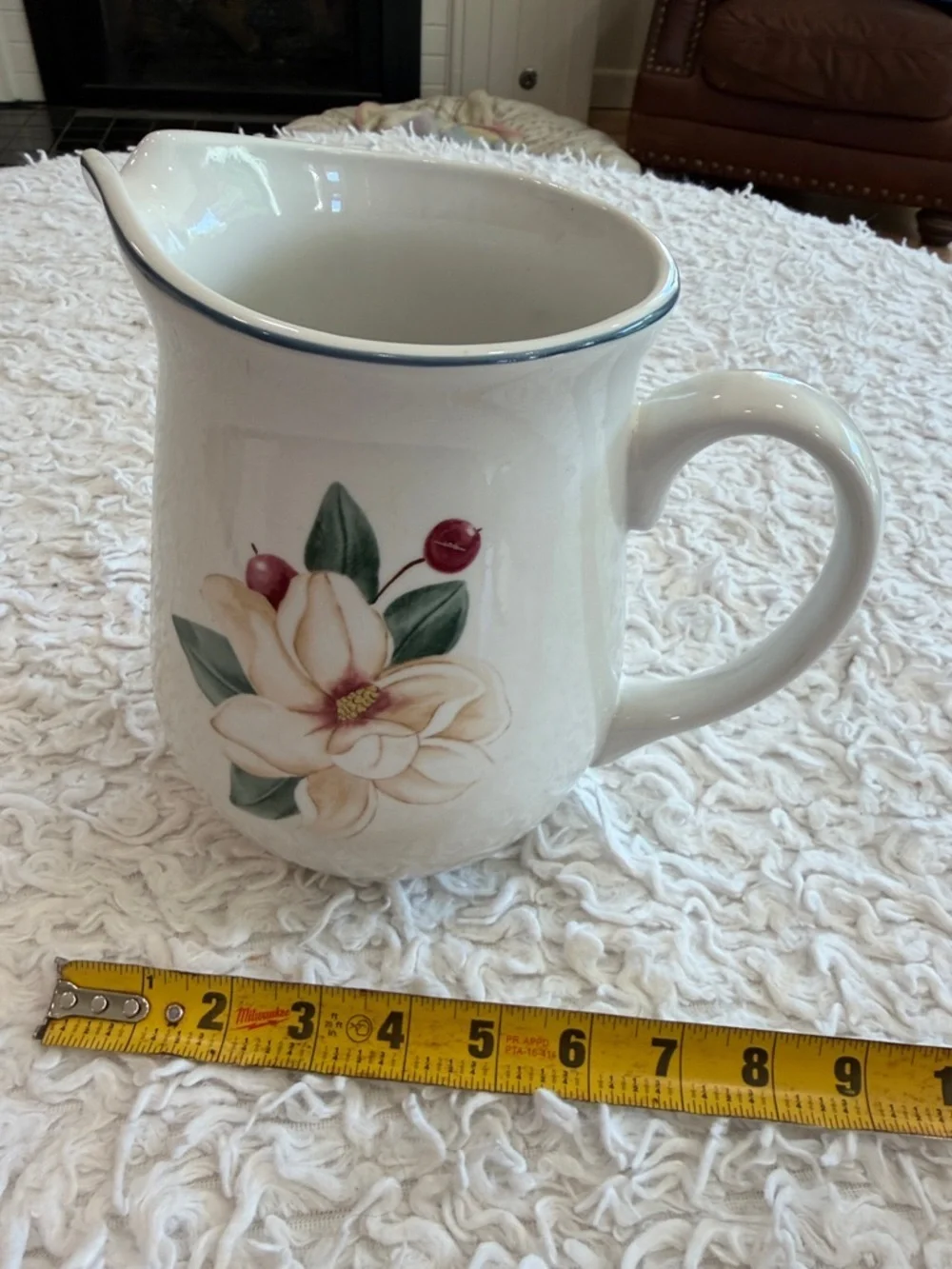 Vintage ~ Savannah Grove Collection Magnolia Large Stoneware 64 OZ Pitcher